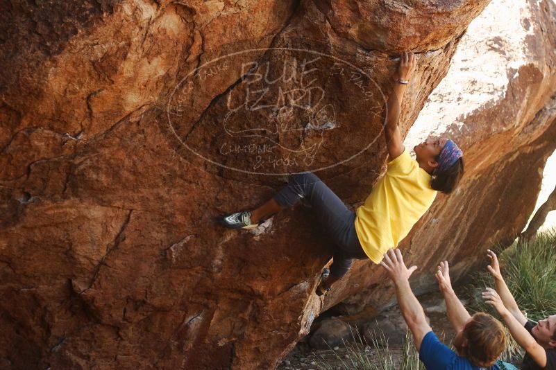 Bouldering in Hueco Tanks on 08/31/2019 with Blue Lizard Climbing and Yoga
Filename: SRM_20190831_1058580.jpg
Aperture: f/4.0
Shutter Speed: 1/200
Body: Canon EOS-1D Mark II
Lens: Canon EF 50mm f/1.8 II