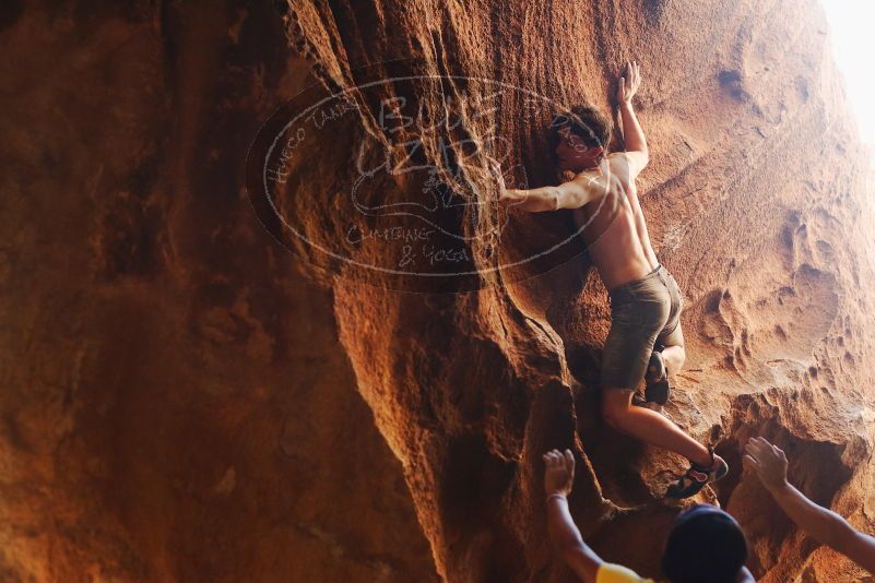 Bouldering in Hueco Tanks on 08/31/2019 with Blue Lizard Climbing and Yoga
Filename: SRM_20190831_1749040.jpg
Aperture: f/2.8
Shutter Speed: 1/200
Body: Canon EOS-1D Mark II
Lens: Canon EF 50mm f/1.8 II