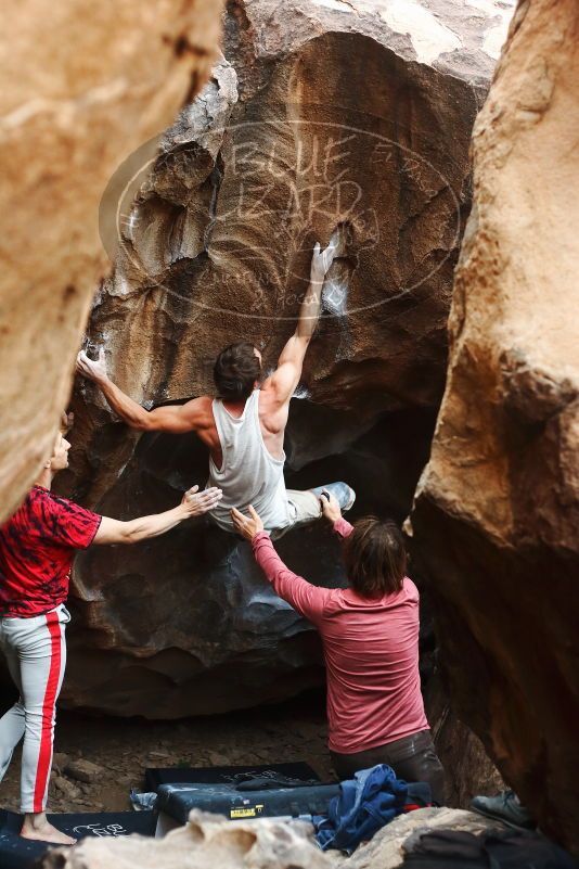 Bouldering in Hueco Tanks on 10/28/2019 with Blue Lizard Climbing and Yoga
Filename: SRM_20191028_1346410.jpg
Aperture: f/3.2
Shutter Speed: 1/250
Body: Canon EOS-1D Mark II
Lens: Canon EF 50mm f/1.8 II