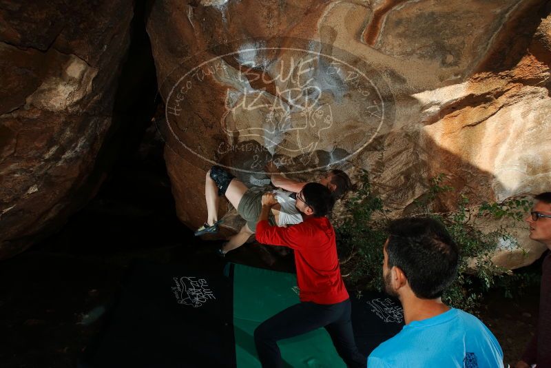 Bouldering in Hueco Tanks on 11/10/2019 with Blue Lizard Climbing and Yoga
Filename: SRM_20191110_1640210.jpg
Aperture: f/8.0
Shutter Speed: 1/250
Body: Canon EOS-1D Mark II
Lens: Canon EF 16-35mm f/2.8 L
