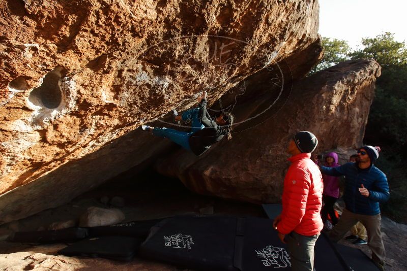 Bouldering in Hueco Tanks on 11/26/2019 with Blue Lizard Climbing and Yoga
Filename: SRM_20191126_1702480.jpg
Aperture: f/5.0
Shutter Speed: 1/250
Body: Canon EOS-1D Mark II
Lens: Canon EF 16-35mm f/2.8 L