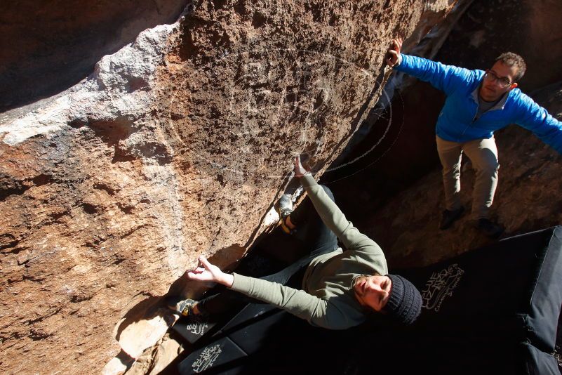 Bouldering in Hueco Tanks on 11/30/2019 with Blue Lizard Climbing and Yoga
Filename: SRM_20191130_1434360.jpg
Aperture: f/8.0
Shutter Speed: 1/250
Body: Canon EOS-1D Mark II
Lens: Canon EF 16-35mm f/2.8 L