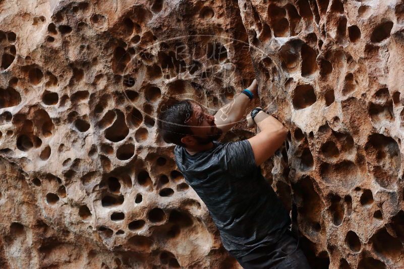 Bouldering in Hueco Tanks on 12/06/2019 with Blue Lizard Climbing and Yoga
Filename: SRM_20191206_1523530.jpg
Aperture: f/3.5
Shutter Speed: 1/250
Body: Canon EOS-1D Mark II
Lens: Canon EF 50mm f/1.8 II