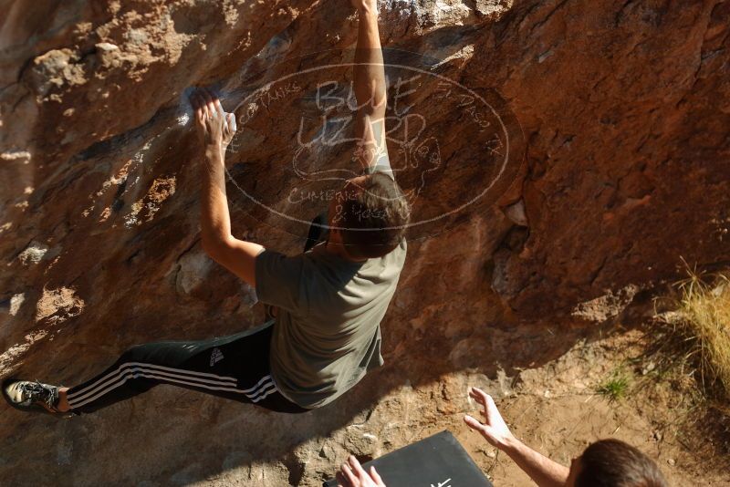 Bouldering in Hueco Tanks on 12/14/2019 with Blue Lizard Climbing and Yoga
Filename: SRM_20191214_1338500.jpg
Aperture: f/3.2
Shutter Speed: 1/500
Body: Canon EOS-1D Mark II
Lens: Canon EF 50mm f/1.8 II