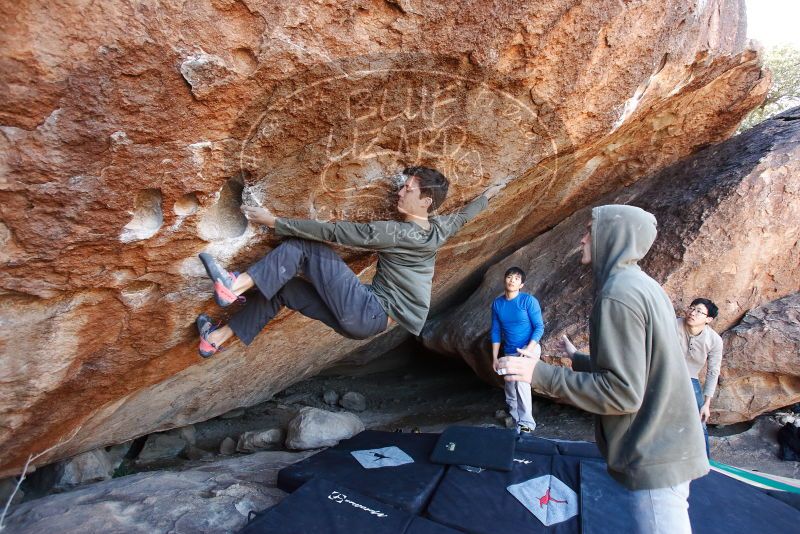 Bouldering in Hueco Tanks on 12/15/2019 with Blue Lizard Climbing and Yoga
Filename: SRM_20191215_1214390.jpg
Aperture: f/4.5
Shutter Speed: 1/250
Body: Canon EOS-1D Mark II
Lens: Canon EF 16-35mm f/2.8 L