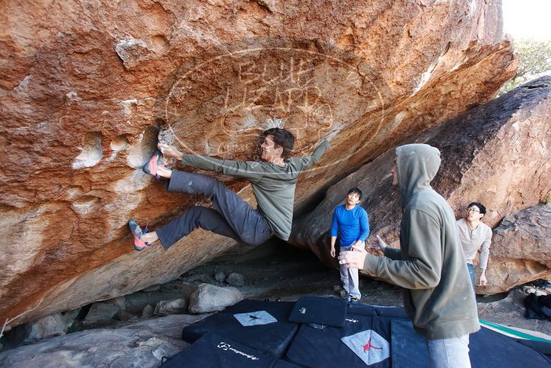Bouldering in Hueco Tanks on 12/15/2019 with Blue Lizard Climbing and Yoga
Filename: SRM_20191215_1214400.jpg
Aperture: f/4.5
Shutter Speed: 1/250
Body: Canon EOS-1D Mark II
Lens: Canon EF 16-35mm f/2.8 L
