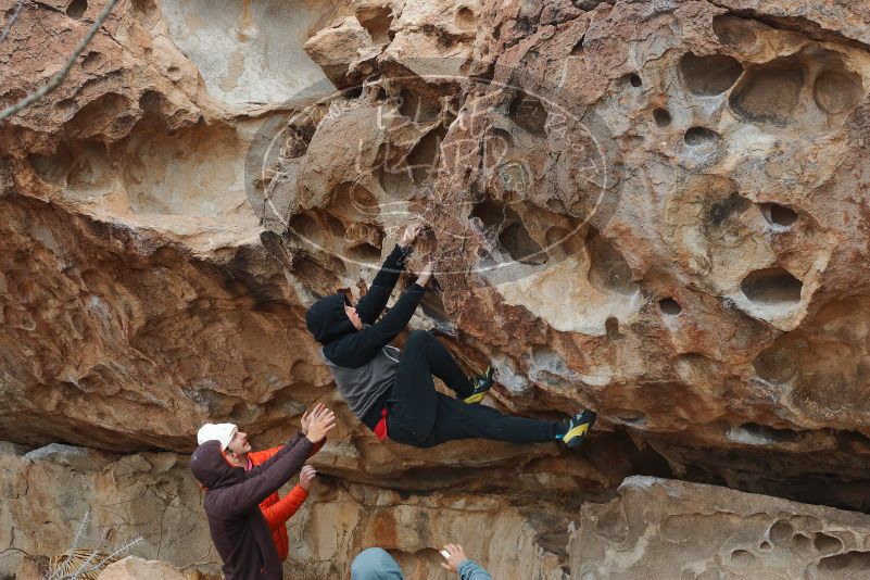 Bouldering in Hueco Tanks on 12/28/2019 with Blue Lizard Climbing and Yoga
Filename: SRM_20191228_1342570.jpg
Aperture: f/5.0
Shutter Speed: 1/400
Body: Canon EOS-1D Mark II
Lens: Canon EF 50mm f/1.8 II