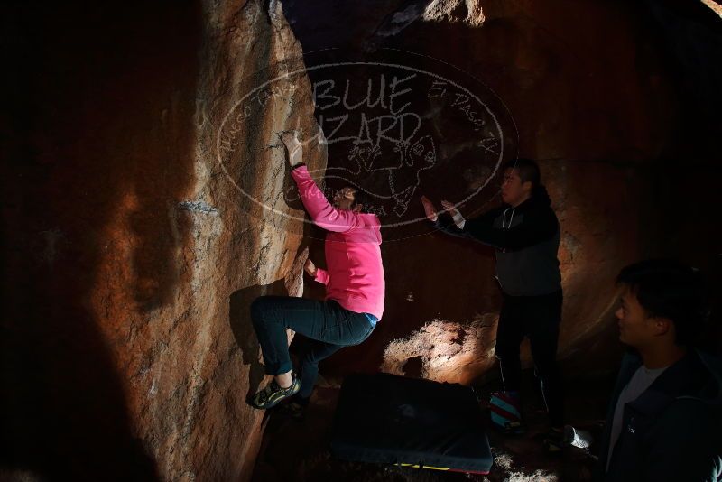 Bouldering in Hueco Tanks on 12/30/2019 with Blue Lizard Climbing and Yoga
Filename: SRM_20191230_1125070.jpg
Aperture: f/6.3
Shutter Speed: 1/250
Body: Canon EOS-1D Mark II
Lens: Canon EF 16-35mm f/2.8 L