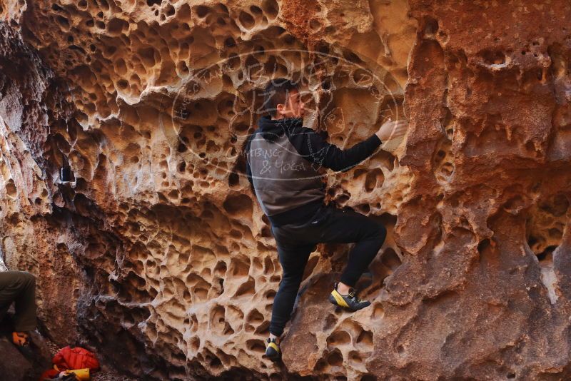 Bouldering in Hueco Tanks on 12/30/2019 with Blue Lizard Climbing and Yoga
Filename: SRM_20191230_1451420.jpg
Aperture: f/3.2
Shutter Speed: 1/125
Body: Canon EOS-1D Mark II
Lens: Canon EF 50mm f/1.8 II
