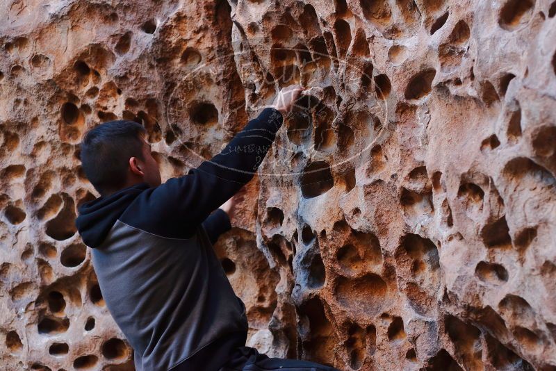 Bouldering in Hueco Tanks on 12/30/2019 with Blue Lizard Climbing and Yoga

Filename: SRM_20191230_1453430.jpg
Aperture: f/3.2
Shutter Speed: 1/125
Body: Canon EOS-1D Mark II
Lens: Canon EF 50mm f/1.8 II