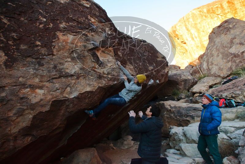 Bouldering in Hueco Tanks on 01/03/2020 with Blue Lizard Climbing and Yoga
Filename: SRM_20200103_1809330.jpg
Aperture: f/4.5
Shutter Speed: 1/250
Body: Canon EOS-1D Mark II
Lens: Canon EF 16-35mm f/2.8 L