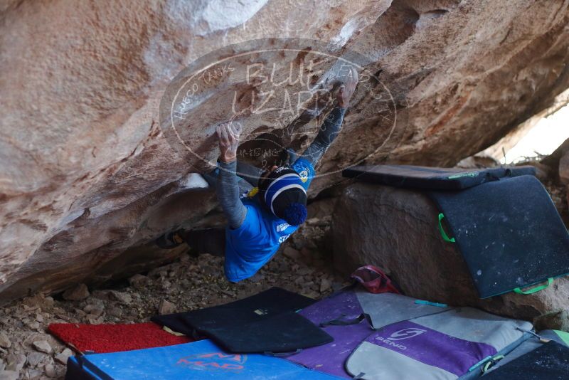 Bouldering in Hueco Tanks on 01/04/2020 with Blue Lizard Climbing and Yoga
Filename: SRM_20200104_1259220.jpg
Aperture: f/2.8
Shutter Speed: 1/250
Body: Canon EOS-1D Mark II
Lens: Canon EF 50mm f/1.8 II