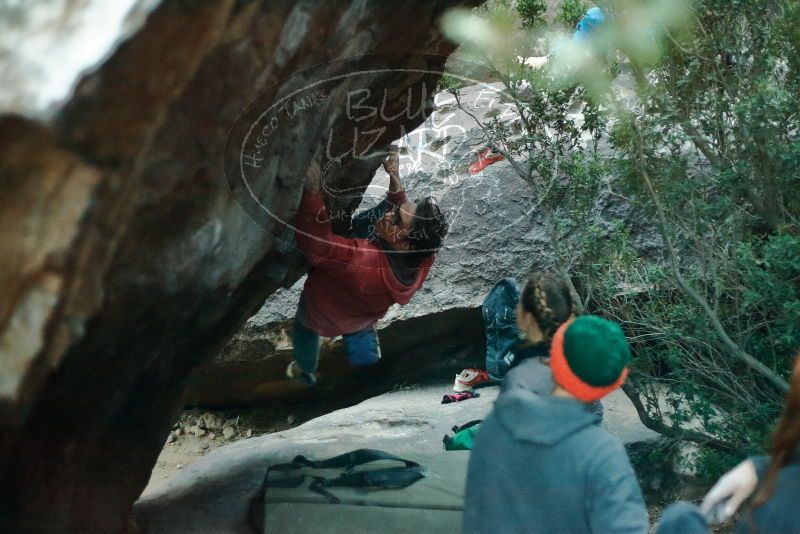 Bouldering in Hueco Tanks on 01/08/2020 with Blue Lizard Climbing and Yoga
Filename: SRM_20200108_1825530.jpg
Aperture: f/1.8
Shutter Speed: 1/100
Body: Canon EOS-1D Mark II
Lens: Canon EF 50mm f/1.8 II