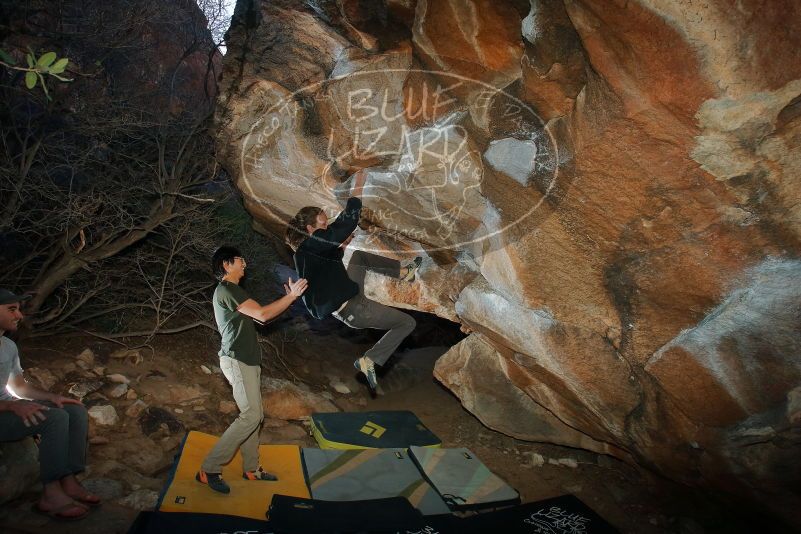Bouldering in Hueco Tanks on 01/19/2020 with Blue Lizard Climbing and Yoga
Filename: SRM_20200119_1128440.jpg
Aperture: f/7.1
Shutter Speed: 1/250
Body: Canon EOS-1D Mark II
Lens: Canon EF 16-35mm f/2.8 L