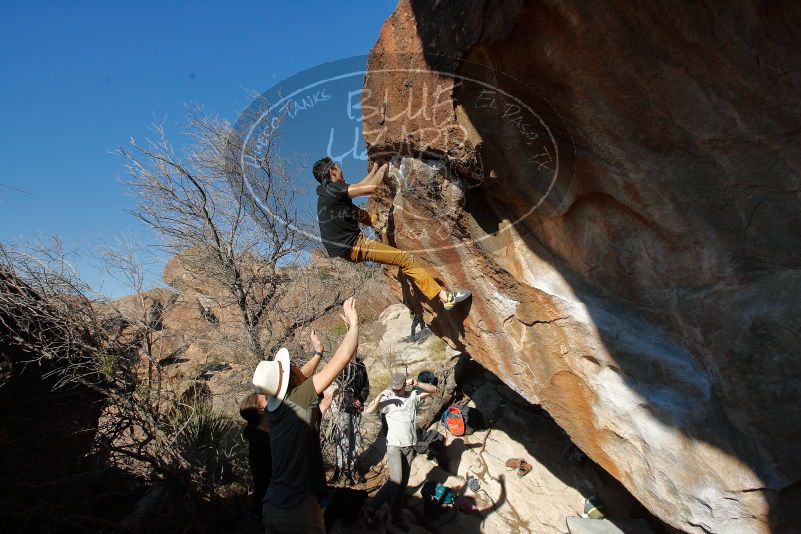 Bouldering in Hueco Tanks on 01/19/2020 with Blue Lizard Climbing and Yoga
Filename: SRM_20200119_1603260.jpg
Aperture: f/7.1
Shutter Speed: 1/640
Body: Canon EOS-1D Mark II
Lens: Canon EF 16-35mm f/2.8 L