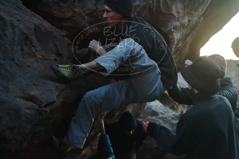 Bouldering in Hueco Tanks on 01/19/2020 with Blue Lizard Climbing and Yoga
Filename: SRM_20200119_1836050.jpg
Aperture: f/2.8
Shutter Speed: 1/250
Body: Canon EOS-1D Mark II
Lens: Canon EF 50mm f/1.8 II