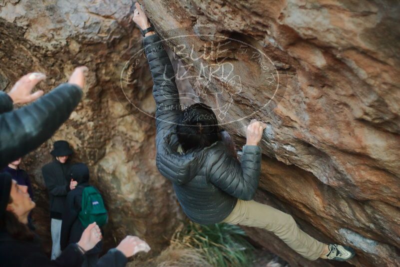 Bouldering in Hueco Tanks on 01/19/2020 with Blue Lizard Climbing and Yoga
Filename: SRM_20200119_1841380.jpg
Aperture: f/1.8
Shutter Speed: 1/125
Body: Canon EOS-1D Mark II
Lens: Canon EF 50mm f/1.8 II
