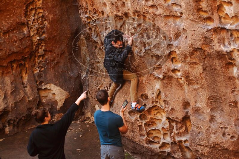 Bouldering in Hueco Tanks on 01/26/2020 with Blue Lizard Climbing and Yoga

Filename: SRM_20200126_1318460.jpg
Aperture: f/3.2
Shutter Speed: 1/125
Body: Canon EOS-1D Mark II
Lens: Canon EF 50mm f/1.8 II