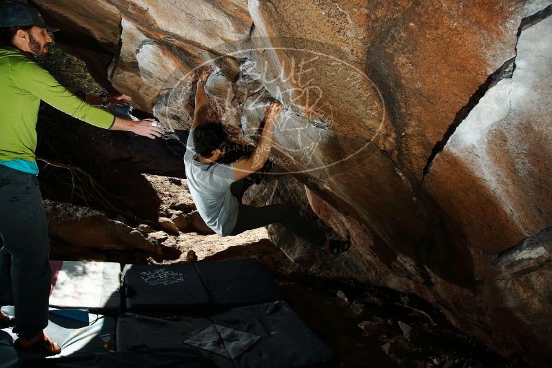 Bouldering in Hueco Tanks on 02/14/2020 with Blue Lizard Climbing and Yoga
Filename: SRM_20200214_1203360.jpg
Aperture: f/8.0
Shutter Speed: 1/250
Body: Canon EOS-1D Mark II
Lens: Canon EF 16-35mm f/2.8 L
