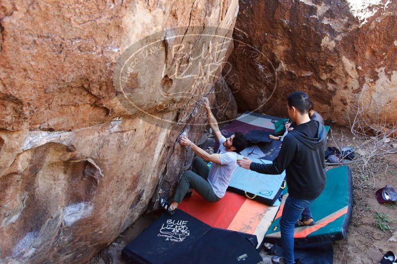 Bouldering in Hueco Tanks on 02/14/2020 with Blue Lizard Climbing and Yoga
Filename: SRM_20200214_1409100.jpg
Aperture: f/4.5
Shutter Speed: 1/250
Body: Canon EOS-1D Mark II
Lens: Canon EF 16-35mm f/2.8 L