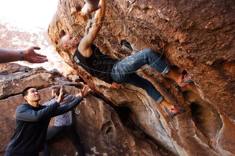 Bouldering in Hueco Tanks on 02/14/2020 with Blue Lizard Climbing and Yoga
Filename: SRM_20200214_1524310.jpg
Aperture: f/4.5
Shutter Speed: 1/250
Body: Canon EOS-1D Mark II
Lens: Canon EF 16-35mm f/2.8 L