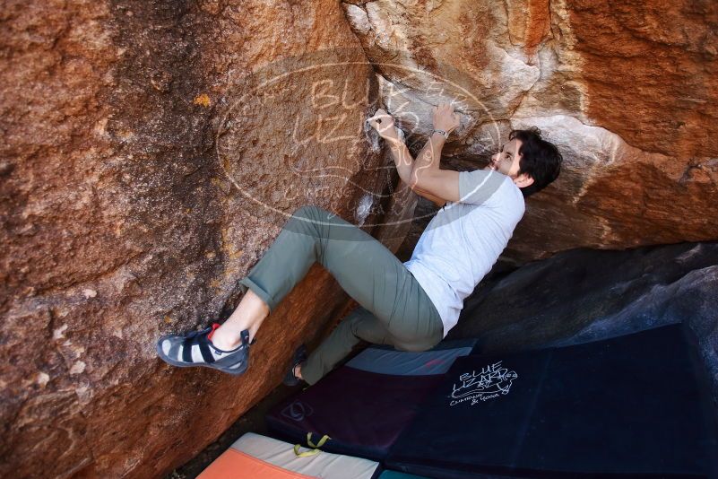 Bouldering in Hueco Tanks on 02/14/2020 with Blue Lizard Climbing and Yoga
Filename: SRM_20200214_1559510.jpg
Aperture: f/3.5
Shutter Speed: 1/250
Body: Canon EOS-1D Mark II
Lens: Canon EF 16-35mm f/2.8 L