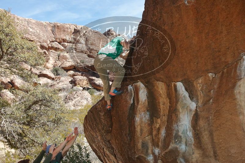 Bouldering in Hueco Tanks on 02/16/2020 with Blue Lizard Climbing and Yoga
Filename: SRM_20200216_1449150.jpg
Aperture: f/8.0
Shutter Speed: 1/250
Body: Canon EOS-1D Mark II
Lens: Canon EF 16-35mm f/2.8 L