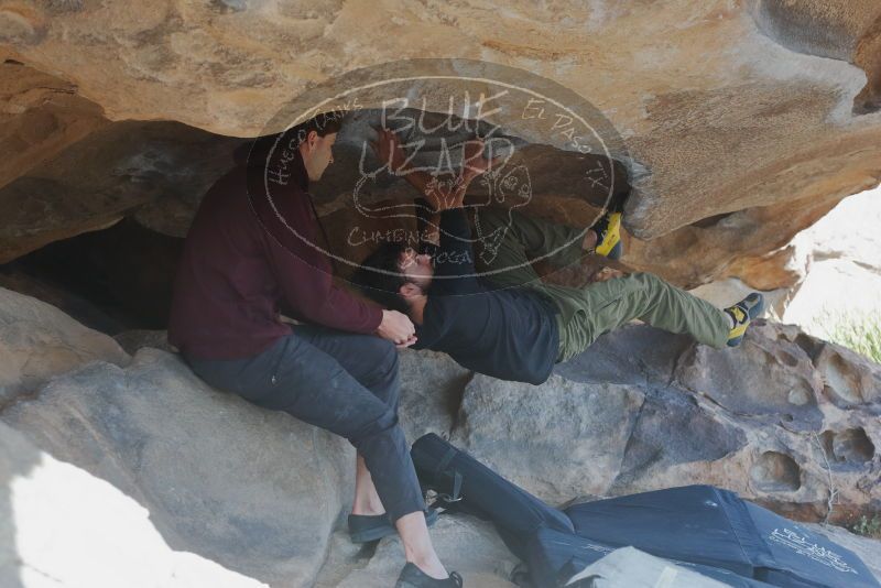 Bouldering in Hueco Tanks on 02/25/2020 with Blue Lizard Climbing and Yoga

Filename: SRM_20200225_1556250.jpg
Aperture: f/5.0
Shutter Speed: 1/320
Body: Canon EOS-1D Mark II
Lens: Canon EF 50mm f/1.8 II