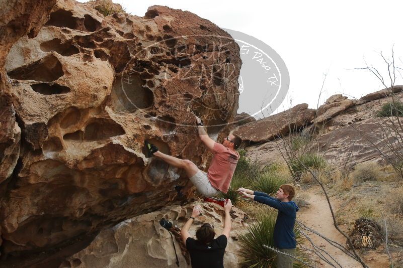Bouldering in Hueco Tanks on 02/29/2020 with Blue Lizard Climbing and Yoga
Filename: SRM_20200229_1652410.jpg
Aperture: f/7.1
Shutter Speed: 1/400
Body: Canon EOS-1D Mark II
Lens: Canon EF 16-35mm f/2.8 L