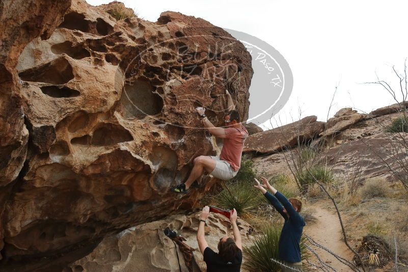 Bouldering in Hueco Tanks on 02/29/2020 with Blue Lizard Climbing and Yoga
Filename: SRM_20200229_1652520.jpg
Aperture: f/7.1
Shutter Speed: 1/400
Body: Canon EOS-1D Mark II
Lens: Canon EF 16-35mm f/2.8 L