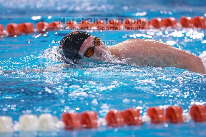 UT sophomore Trey Hoover took fifth in the 1000 yard freestyle with a time of 9:47.70.  The University of Texas Longhorns defeated The University of Georgia Bulldogs 157-135 on Saturday, January 12, 2008.

Filename: SRM_20080112_1111300.jpg
Aperture: f/2.8
Shutter Speed: 1/400
Body: Canon EOS-1D Mark II
Lens: Canon EF 300mm f/2.8 L IS