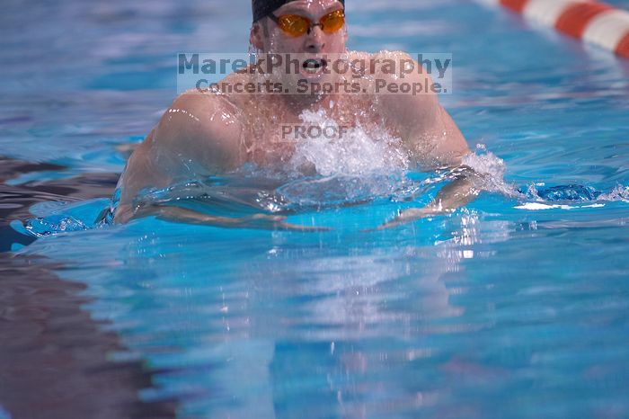 UT senior Agustin Magruder took second in the 100 yard breaststroke with a time of 56.67. The University of Texas Longhorns defeated The University of Georgia Bulldogs 157-135 on Saturday, January 12, 2008.
Filename: SRM_20080112_1124266.jpg
Aperture: f/2.8
Shutter Speed: 1/400
Body: Canon EOS-1D Mark II
Lens: Canon EF 300mm f/2.8 L IS