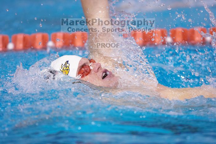 Georgia's Mark Dylla took third in the 200 yard backstroke with a time of 1:50.96. The University of Texas Longhorns defeated The University of Georgia Bulldogs 157-135 on Saturday, January 12, 2008.
Filename: SRM_20080112_1159227.jpg
Aperture: f/2.8
Shutter Speed: 1/400
Body: Canon EOS-1D Mark II
Lens: Canon EF 300mm f/2.8 L IS