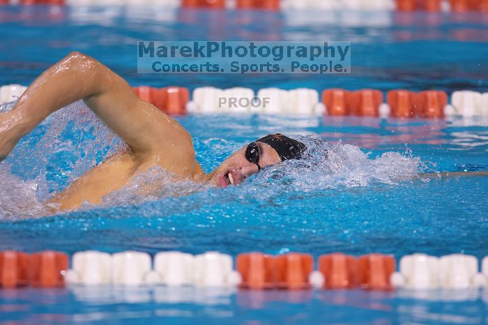 UT sophomore Ricky Berens took first in the 500 yard freestyle with a time of 4:27.92. The University of Texas Longhorns defeated The University of Georgia Bulldogs 157-135 on Saturday, January 12, 2008.
Filename: SRM_20080112_1205207.jpg
Aperture: f/2.8
Shutter Speed: 1/400
Body: Canon EOS-1D Mark II
Lens: Canon EF 300mm f/2.8 L IS