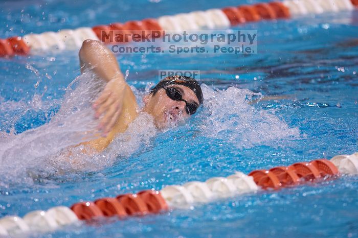 UT sophomore Ricky Berens took first in the 500 yard freestyle with a time of 4:27.92. The University of Texas Longhorns defeated The University of Georgia Bulldogs 157-135 on Saturday, January 12, 2008.
Filename: SRM_20080112_1207428.jpg
Aperture: f/2.8
Shutter Speed: 1/400
Body: Canon EOS-1D Mark II
Lens: Canon EF 300mm f/2.8 L IS
