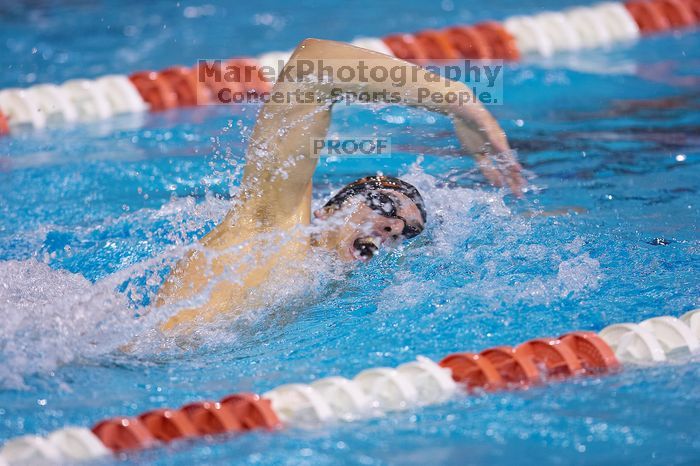 UT sophomore Ricky Berens took first in the 500 yard freestyle with a time of 4:27.92. The University of Texas Longhorns defeated The University of Georgia Bulldogs 157-135 on Saturday, January 12, 2008.
Filename: SRM_20080112_1207449.jpg
Aperture: f/2.8
Shutter Speed: 1/400
Body: Canon EOS-1D Mark II
Lens: Canon EF 300mm f/2.8 L IS