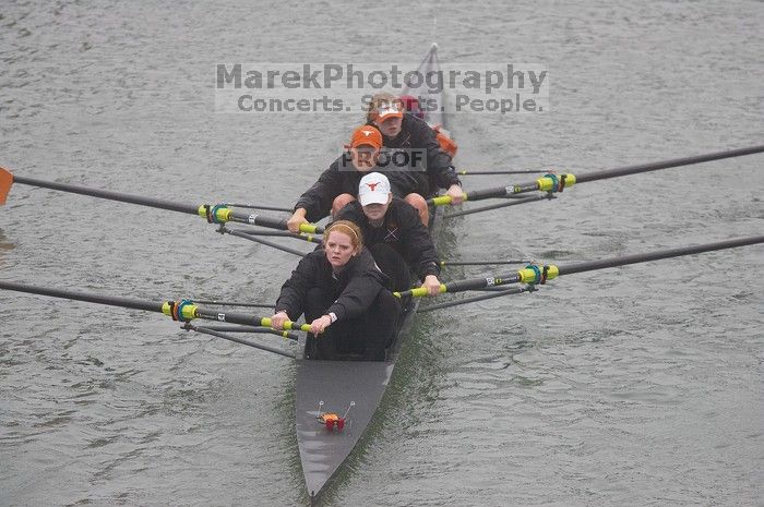 The Longhorns lone varsity four boat comprised of Laura Perkins, Lindsay Foster, Whitney McMahon and Elizabeth Meserve finished the race in 33:39.0.  The women's rowing team competed in the 2008 Fighting Nutria on Saturday, February 16, 2008.
Filename: SRM_20080216_0833144.jpg
Aperture: f/4.0
Shutter Speed: 1/800
Body: Canon EOS-1D Mark II
Lens: Canon EF 300mm f/2.8 L IS