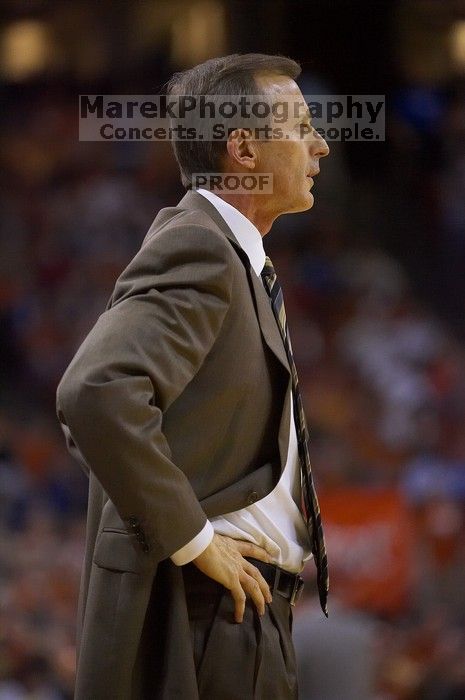 UT head coach Rick Barnes. The University of Texas (UT) Longhorns defeated the University of Kansas Jayhawks 72-69 in Austin, Texas on Monday, February 11, 2008.
Filename: SRM_20080211_2014364.jpg
Aperture: f/2.8
Shutter Speed: 1/640
Body: Canon EOS-1D Mark II
Lens: Canon EF 80-200mm f/2.8 L
