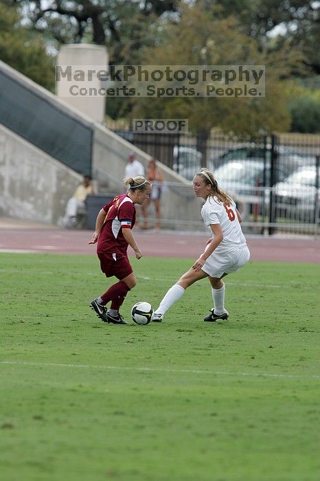 UT freshman Lucy Keith (#6, Midfielder). The University of Texas women's soccer team won 2-1 against the Iowa State Cyclones Sunday afternoon, October 5, 2008.
Filename: SRM_20081005_12121467.jpg
Aperture: f/5.6
Shutter Speed: 1/1250
Body: Canon EOS-1D Mark II
Lens: Canon EF 300mm f/2.8 L IS
