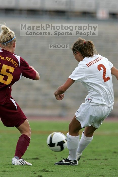 UT sophomore Kirsten Birkhold (#2, Forward and Midfielder). The University of Texas women's soccer team won 2-1 against the Iowa State Cyclones Sunday afternoon, October 5, 2008.
Filename: SRM_20081005_12365058.jpg
Aperture: f/5.6
Shutter Speed: 1/1600
Body: Canon EOS-1D Mark II
Lens: Canon EF 300mm f/2.8 L IS