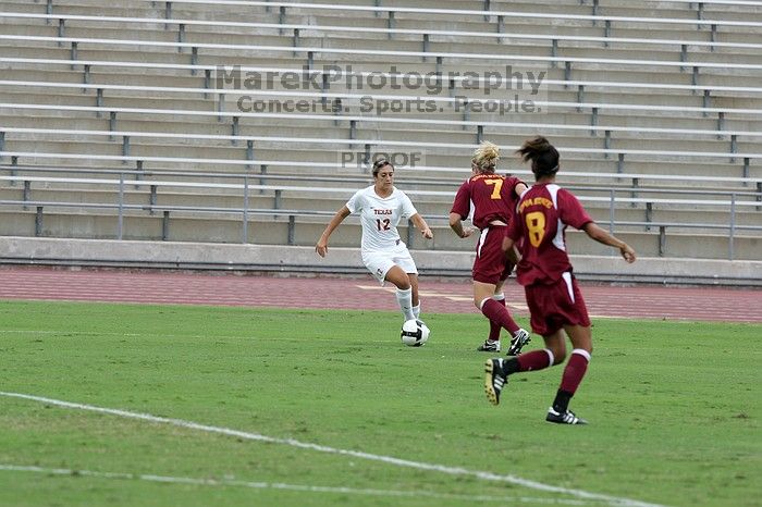 UT sophomore Alisha Ortiz (#12, Forward) in the second half. The University of Texas women's soccer team won 2-1 against the Iowa State Cyclones Sunday afternoon, October 5, 2008.
Filename: SRM_20081005_13014880.jpg
Aperture: f/5.6
Shutter Speed: 1/1250
Body: Canon EOS-1D Mark II
Lens: Canon EF 300mm f/2.8 L IS