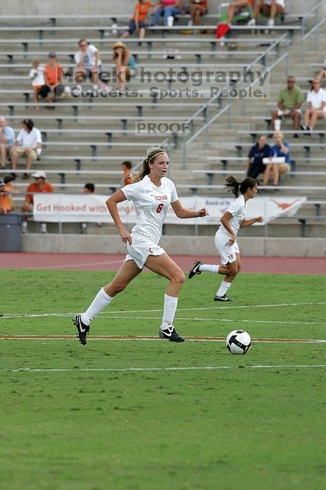 UT freshman Lucy Keith (#6, Midfielder) in the second half. The University of Texas women's soccer team won 2-1 against the Iowa State Cyclones Sunday afternoon, October 5, 2008.
Filename: SRM_20081005_13072803.jpg
Aperture: f/5.6
Shutter Speed: 1/1250
Body: Canon EOS-1D Mark II
Lens: Canon EF 300mm f/2.8 L IS