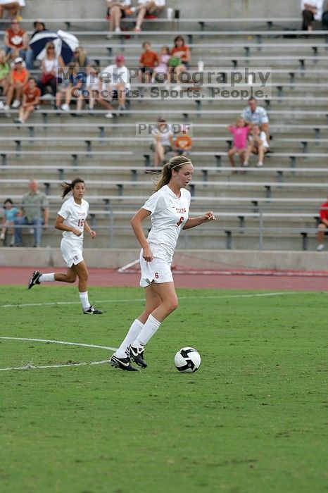 UT freshman Lucy Keith (#6, Midfielder) in the second half.  The University of Texas women's soccer team won 2-1 against the Iowa State Cyclones Sunday afternoon, October 5, 2008.

Filename: SRM_20081005_13072806.jpg
Aperture: f/5.6
Shutter Speed: 1/1250
Body: Canon EOS-1D Mark II
Lens: Canon EF 300mm f/2.8 L IS