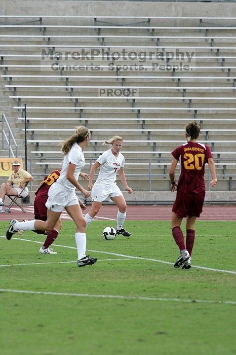 UT freshman Courtney Goodson (#7, Forward and Midfielder) in the second half.  The University of Texas women's soccer team won 2-1 against the Iowa State Cyclones Sunday afternoon, October 5, 2008.

Filename: SRM_20081005_13073420.jpg
Aperture: f/5.6
Shutter Speed: 1/1250
Body: Canon EOS-1D Mark II
Lens: Canon EF 300mm f/2.8 L IS