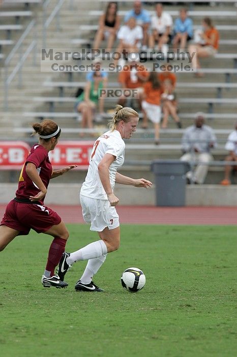 UT freshman Courtney Goodson (#7, Forward and Midfielder) in the second half.  The University of Texas women's soccer team won 2-1 against the Iowa State Cyclones Sunday afternoon, October 5, 2008.

Filename: SRM_20081005_13110862.jpg
Aperture: f/5.6
Shutter Speed: 1/1250
Body: Canon EOS-1D Mark II
Lens: Canon EF 300mm f/2.8 L IS