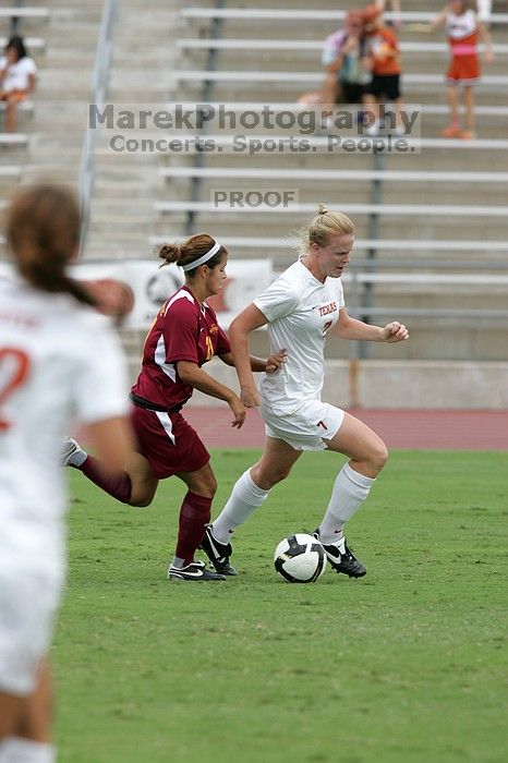 UT freshman Courtney Goodson (#7, Forward and Midfielder) in the second half.  The University of Texas women's soccer team won 2-1 against the Iowa State Cyclones Sunday afternoon, October 5, 2008.

Filename: SRM_20081005_13111068.jpg
Aperture: f/5.6
Shutter Speed: 1/1250
Body: Canon EOS-1D Mark II
Lens: Canon EF 300mm f/2.8 L IS