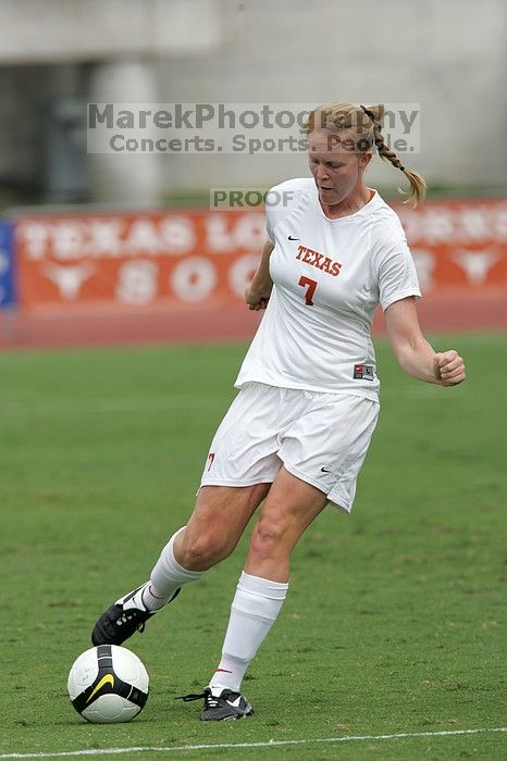 UT freshman Courtney Goodson (#7, Forward and Midfielder) in the second half.  The University of Texas women's soccer team won 2-1 against the Iowa State Cyclones Sunday afternoon, October 5, 2008.

Filename: SRM_20081005_13210668.jpg
Aperture: f/5.6
Shutter Speed: 1/2000
Body: Canon EOS-1D Mark II
Lens: Canon EF 300mm f/2.8 L IS
