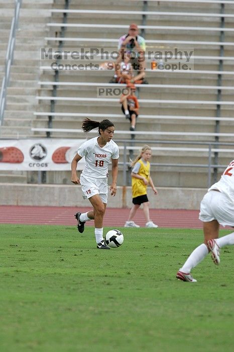 UT senior Stephanie Logterman (#10, Defender) in the second half.  The University of Texas women's soccer team won 2-1 against the Iowa State Cyclones Sunday afternoon, October 5, 2008.

Filename: SRM_20081005_13253488.jpg
Aperture: f/5.6
Shutter Speed: 1/1250
Body: Canon EOS-1D Mark II
Lens: Canon EF 300mm f/2.8 L IS