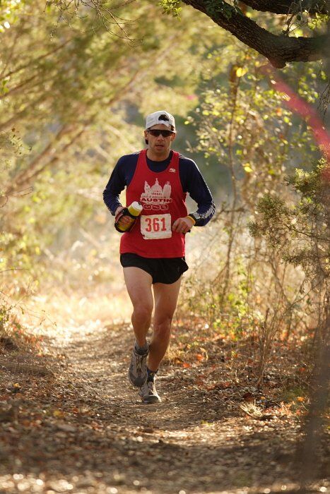 Paul Terranova placed first in his age group, fourth overall in the 25K at the Bandera 25K, 50K, and 100K trail race in Bandera, TX on Saturday, January 10, 2009.
Filename: SRM_20090110_09020837.jpg
Aperture: f/2.8
Shutter Speed: 1/400
Body: Canon EOS-1D Mark II
Lens: Canon EF 300mm f/2.8 L IS