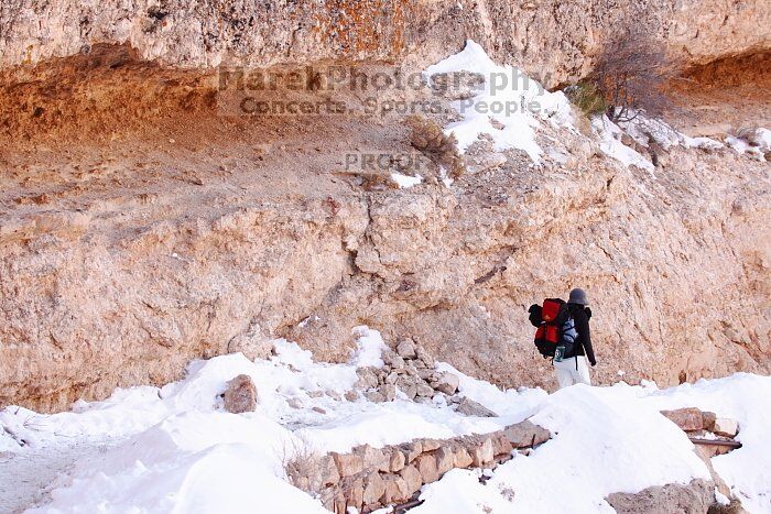 Beth Marek hiking down the South Kaibab trail, backpacking the Grand Canyon with Beth, Thursday, January 1, 2009.
Filename: SRM_20090101_11520146.jpg
Aperture: f/8.0
Shutter Speed: 1/160
Body: Canon EOS-1D Mark II
Lens: Canon EF 100-400mm f/4.5-5.6 L IS USM